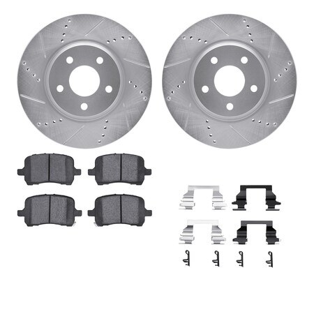Dynamic Friction Co DFC Rotors-Drilled & Slotted-Silver w/ EURO 5000 Ceramic Brake Pads Incl Hdw 7612-53000