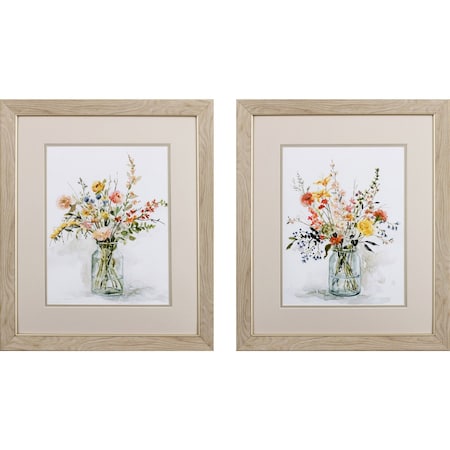 Homeroots Set of Two Colorful Bouquets Watercolor Wall Art, 2PK 401417