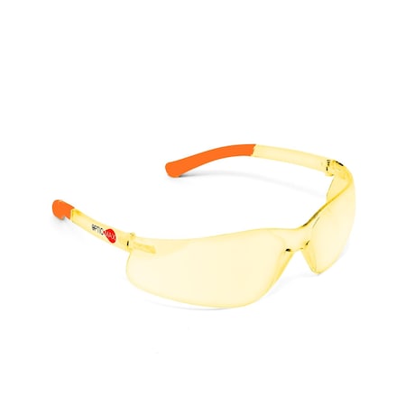 Optimax PC Single-Piece Wrap-Around Lens, Non-Slip Rubber Tips, Scratch Resistant Coating, Amber Lens, 12PK 100RT/A-BG
