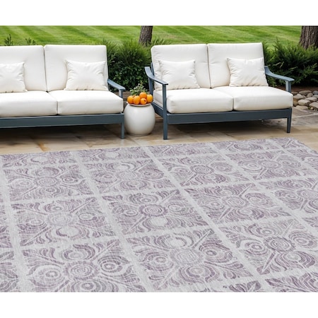 Homeroots 10' X 14' Lavender And Silver Medallion Washable Indoor Outdoor Area Rug 589343