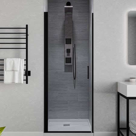 Anzzi 29in x 72in Semi-Frameless Shower Door with Hinged - Matte Black - Lancer Series - SD-AZ051-02MB