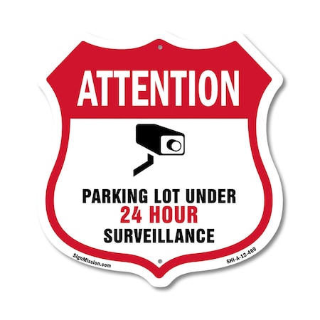 Signmission Video Surveillance Shield Sign Attention, 12 Inch X 12 Inch, Aluminum Metal Sign SHI-A-12-469