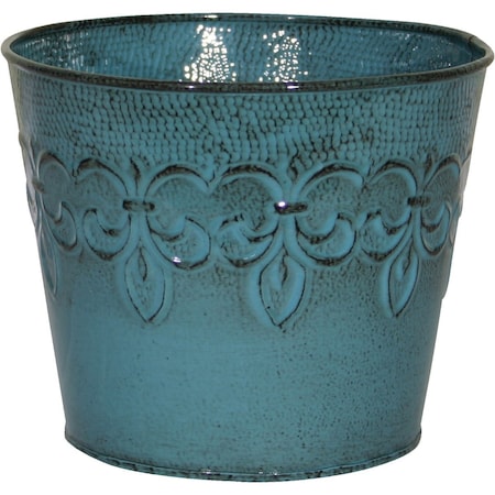 Robert Allen Fleur De Lis 8'' Metal Surf Blue Planter MPT01639