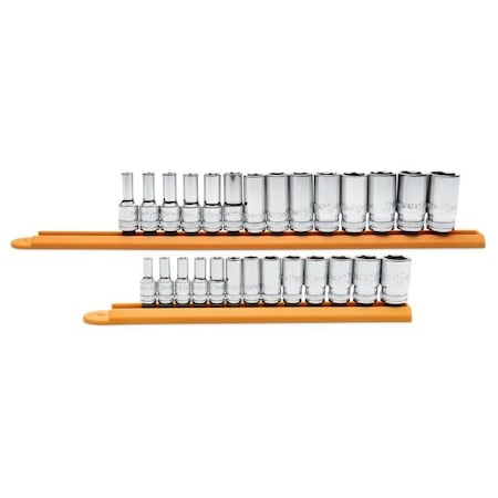 Gearwrench Set Mid Lenght Socket, 1/4, 3/8Dr, 6Pt, 27PC 86541-06