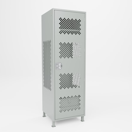 Pucel Athletic Gear Locker, 24 in W x 72 in H x 24 in D, Perforated Door, Foot Locker, 4 in Legs, Gray GL-2472-24-DFL