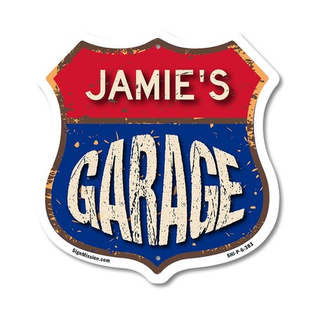 Signmission Jamie's Garage, 6 Inch X 6 Inch, Plastic Sign SHI-P-6-383-JAMIE