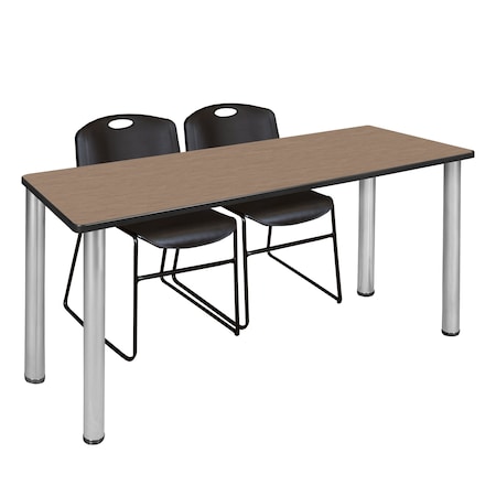 Regency Kee Training Table W/ 2 Zeng Chairs, 72 in W, 24 in L, Noble Oak MT7224NOBPCM44BK