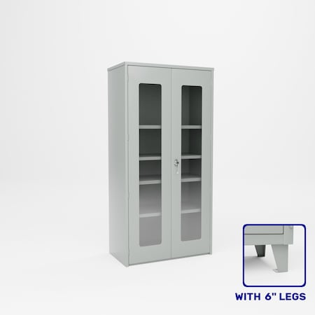 Pucel Heavy Duty Storage Cabinet with 6 in Legs, 36 in W x 78 in H x 19 in D, Plexiglass Doors, Gray HDSC-3672-19-4L-PLEX
