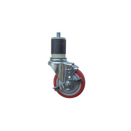Service Caster 4'' SS Red Poly Swivel 1-7/8'' Expanding Stem Caster with Brake SCC-SSEX20S414-PPUB-RED-TLB-178