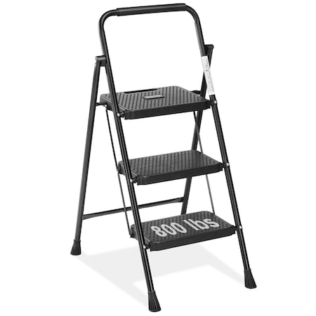 Wrightmaster 3-Step Folding Steel Step Stool w/Safety Handrails and Wide Anti-Slip Pedals, 800 lb. Load Capacity ZR-190842