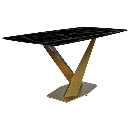 Leisuremod Rectangular 55.11 in W, 29.9 in L, Sintered Stone/ Stainless Steel, Black/Gold VTG-55BLG-S