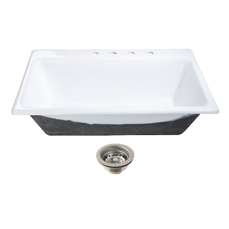 Kingston Brass 36-Inch Cast Iron Self-Rimming Single Bowl Drop-In Kitchen Sink, 4-Hole with Strainer KGCKTS3622111