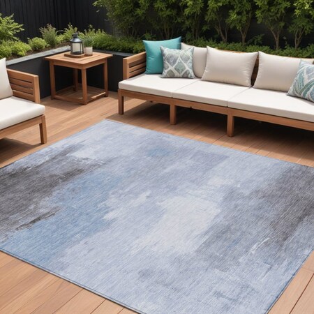 Homeroots 8' X 10' Sky Blue Gray And Ivory Abstract Washable Indoor Outdoor Area Rug 616859