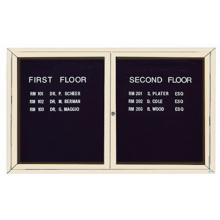 Aarco Enclosed Letter Board Directory w/ Powder Coated Ivory Aluminum Frame, 36''Hx60''W, 2 Doors ADC3660IV