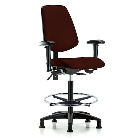 Blue Ridge Ergonomics High Bench Chair Adjustable Arms, 26" to 35" Height, Vinyl, Burgundy BR-VHBCH-MB-RG-T1-A1-CF-RG-8569