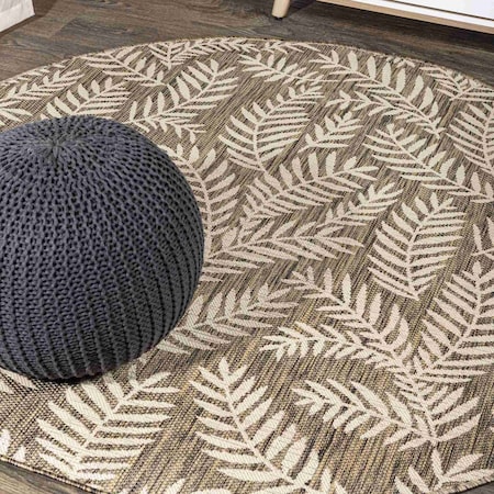 Jonathan Y Nevis Palm Frond Brown/Beige 5 ft Round Indoor/Outdoor Area Rug SMB119A-5R