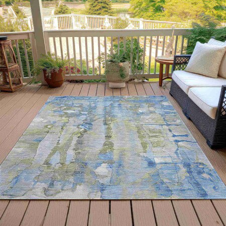 Homeroots 5' X 8' Sky Blue And Gray Abstract Washable Indoor Outdoor Area Rug 632138