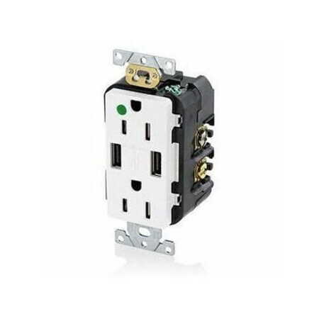 Leviton USB Charger/Duplex Tamper-Resistant Receptacle, Hospital Grade, 3.6/15 Amp, 125 Volt, White T5632-HGW