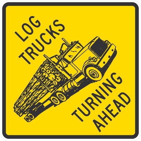 Lyle Log Trucks Turning Ahead, 24x24, Engineer Grade, Yellow G-12773-EG_24x24