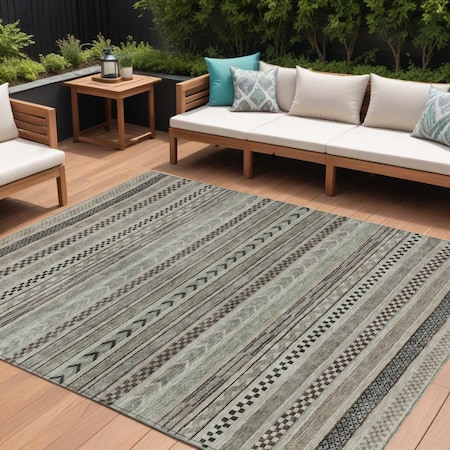 Homeroots 9' X 12' Taupe And Brown Striped Washable Indoor Outdoor Area Rug 615378