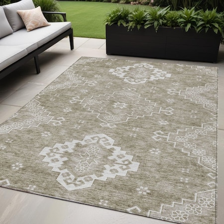 Homeroots 5' X 8' Taupe Beige And Ivory Medallion Washable Indoor Outdoor Area Rug 589051