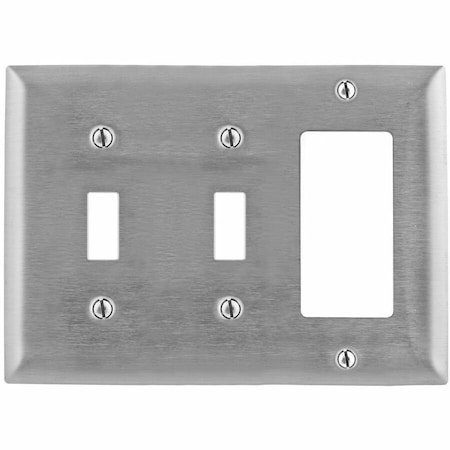 Hubbell Wiring Device-Kellems Wallplates and Boxes, Metallic Plates, 3- Gang, 2) Toggle 1) GFCI Openings, Standard Size, Stainless Steel SS226