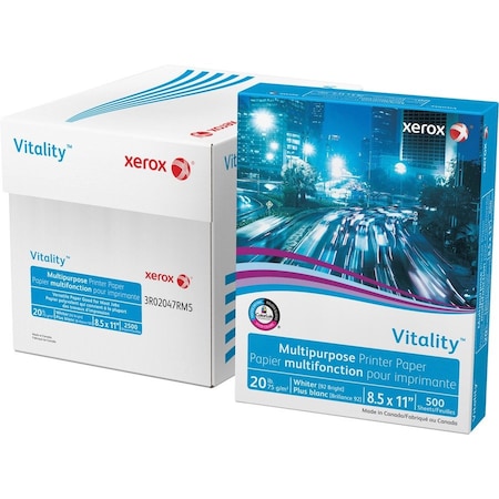 Xerox Vitality Multipurpose Print Paper, 92 Bright, 20lb, 8.5x11, Wt, PK5000 3R02047