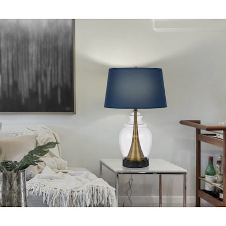 Homeroots 30" Black Metal Urn Table Lamp With Navy Blue Empire Shade 524720