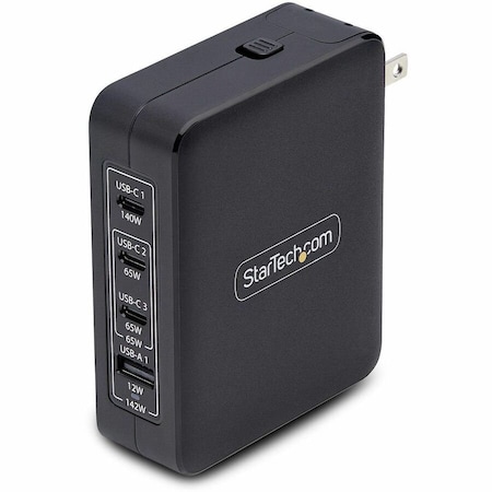 Startech.Com 140W USB-C WALL CHARGER, 3X USB-C/1X USB-A, PORTABLE PD 3.1 INTERNATIONAL GAN PO 3114GCU-WALL-CHARGER