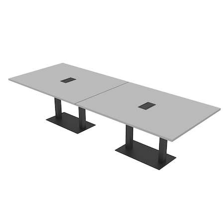 Skutchi Designs Rectangle Conference Table With Power Unit, 48 in W, 120 in L, Grey HAR-REC-48X120-DOU.BK-U779-EBLK