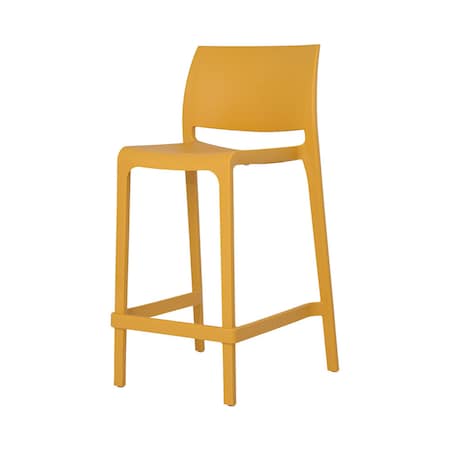 Homeroots Set of Four 26" Yellow Heavy Duty Plastic Low Back Outdoor Counter Height Bar Chairs 565372