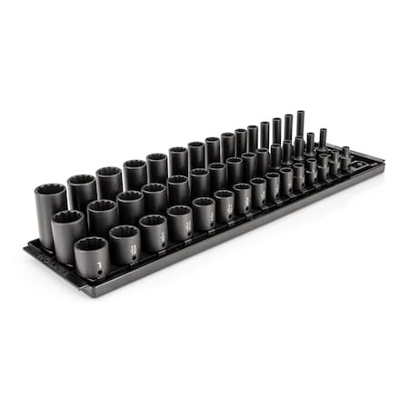Tekton 3/8in Dr Shallow, Semi-Deep, and Deep 12pt Impact Socket Set w/Rails and Trays, 45pc (1/4-1in) SID91124