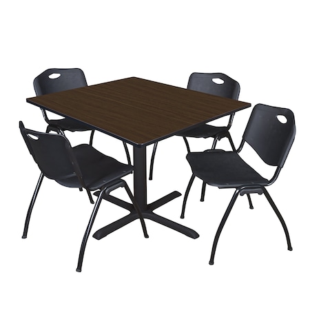 Regency Square Cain Breakroom Table W/ 4 M Stack Chairs, 48 in W, 48 in L, Neo Walnut TB4848NW47BK