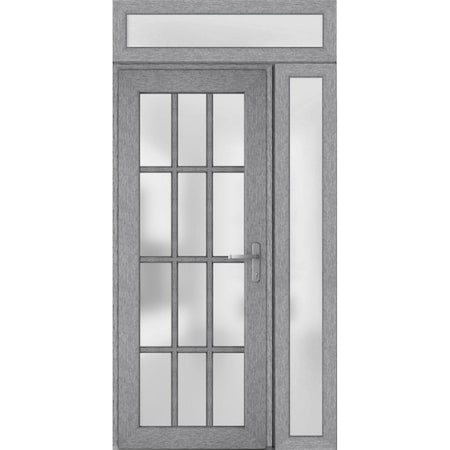 Vdomdoors Front Exterior Prehung FiberGlass Door Frosted Glass / Manux 8312 Grey Ash / Sidelight and Transom MANUX8312EXD-SS-W36+14 x H80+14-LH