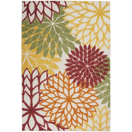 Homeroots 5' X 8' Ivory Yellow Orange And Green Floral Indoor Outdoor Area Rug 546677