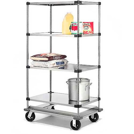 Global Industrial Nexel Stainless Steel Shelf Truck w/Dolly Base, 1600 lb. Capacity, 48"L x 18"W x 81"H 987462