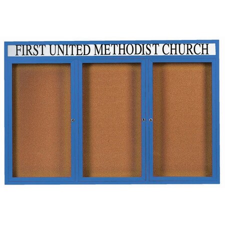 Aarco Illuminated Enclosed Bulletin Board w/ Header Blue Powder Coated Al Frame, 48''Hx72''W DCC4872-3RHIB