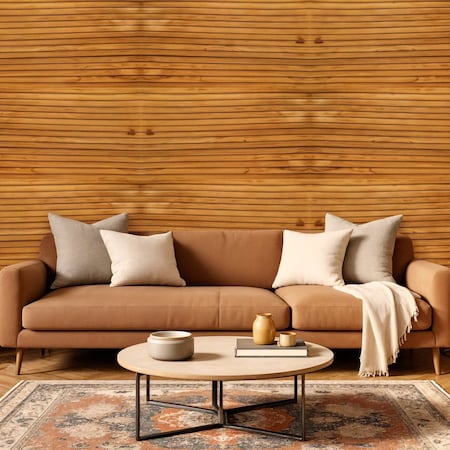 Homeroots Brown 3D Embossed Striped Teak Reclaimed Wood Decorative Wall Panels 617486