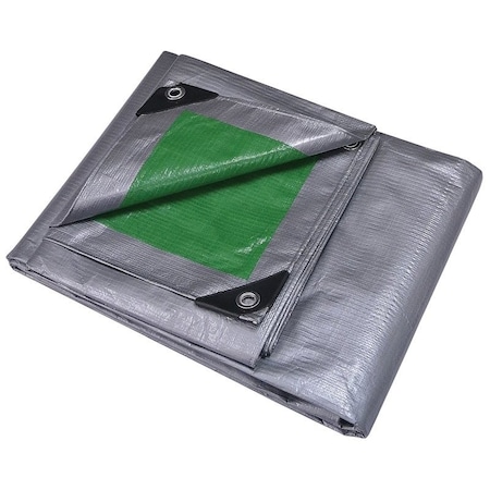 Prosource Tarpaulin, 20 ft L, 16 ft W, 8 mil Thick, Polyethylene, Green/Silver T1620GS140
