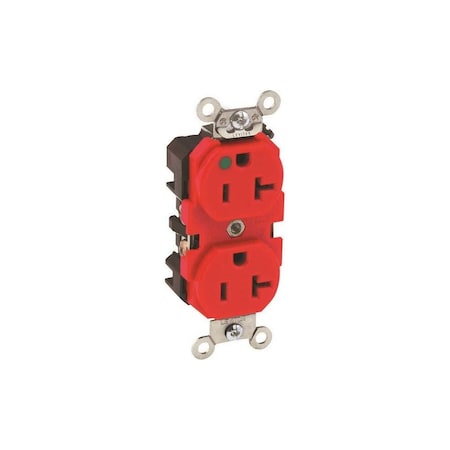 Leviton 20A 125V Duplex Outlet, Hospital Grade, NEMA 5-20R, 2-Pole, Self-Grounding - Red 8300-HR