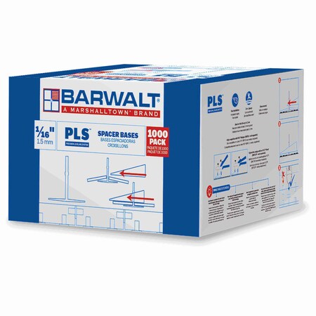 Barwalt PLS Tile Leveling System, Straight Spacer Bases, 1/16" 1000 PC Bulk Box, 1000PK 15PLS1000