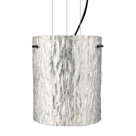 Besa Lighting Besa Tamburo 8 Cable Pendant, Stone Silver Foil, Black Finish, 1x 11W LED 1KG-4006SS-LED-BK