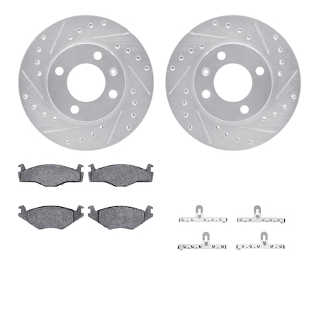 Dynamic Friction Co DFC Rotors-Drilled & Slotted-Silver w/ EURO 5000 Ceramic Brake Pads Incl Hdw 7612-74002