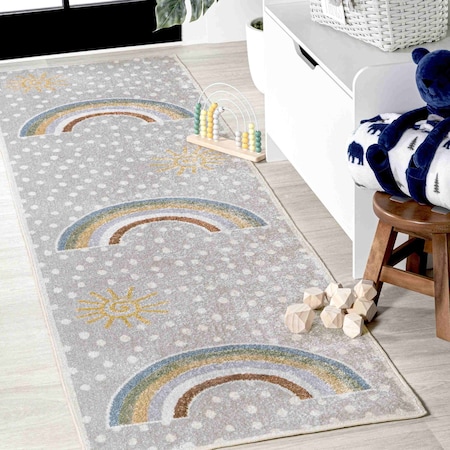 Jonathan Y Minha Rainbow Dot Modern Machine-Washable Gray/Ivory/Yellow 2 ft. x 8 ft. Runner Rug KDW102A-28