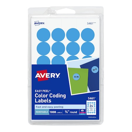 Avery Laser/Inkjet Label, 3/4 in Label W, 3/4 in Label H, 24 Labels per Sheet Light Blue 727825461