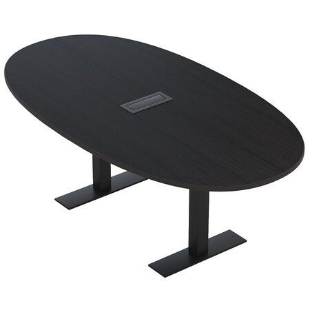 Skutchi Designs 6ft Conference Table With Power Unit | 6 Person Modular Boval Meeting Table | Harmony Series HAR-BOVL-48X72-T.BK-U999ST19-EBLK