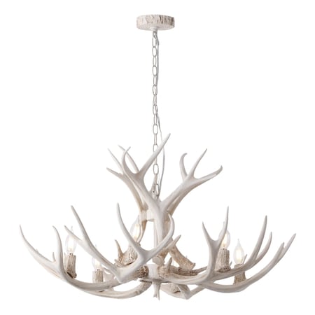 Jonathan Y Eldora 33" 6-Light Rustic Farmhouse Adjustable Resin Antler LED Chandelier, Beige JYL6318B