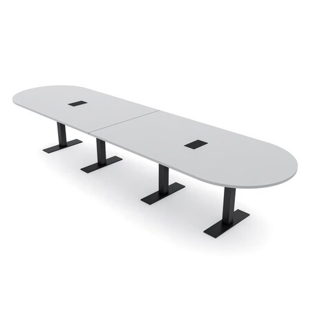 Skutchi Designs 14ft Conference Table With Power Unit | 14 Person Modular Racetrack Meeting Table | Harmony Series HAR-RAC-48X168-T.BK-U779-EBLK