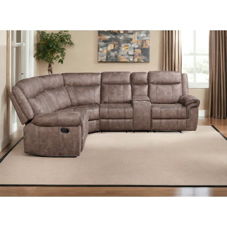 Homeroots Chocolate Velvet Reclining L Shaped Six Piece Corner Sectional With Console 524228