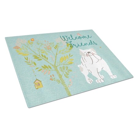 Carolines Treasures Welcome Friends English Bulldog White Glass Cutting Board, Large BB7603LCB